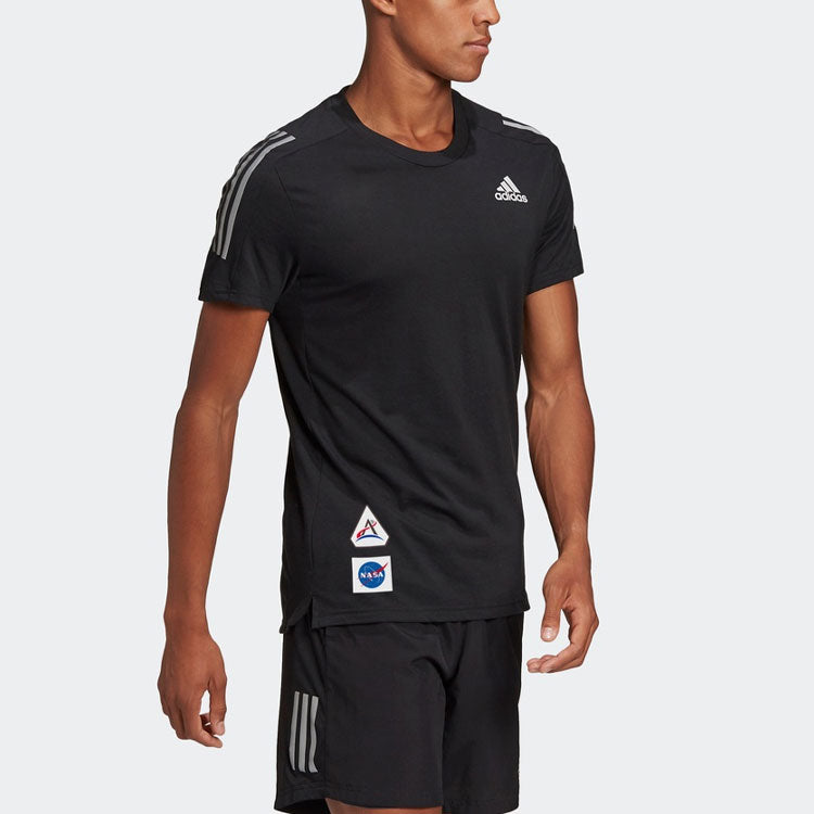 adidas NASA Reflective Stripe Running Sports Round Neck Short Sleeve Black GP5803