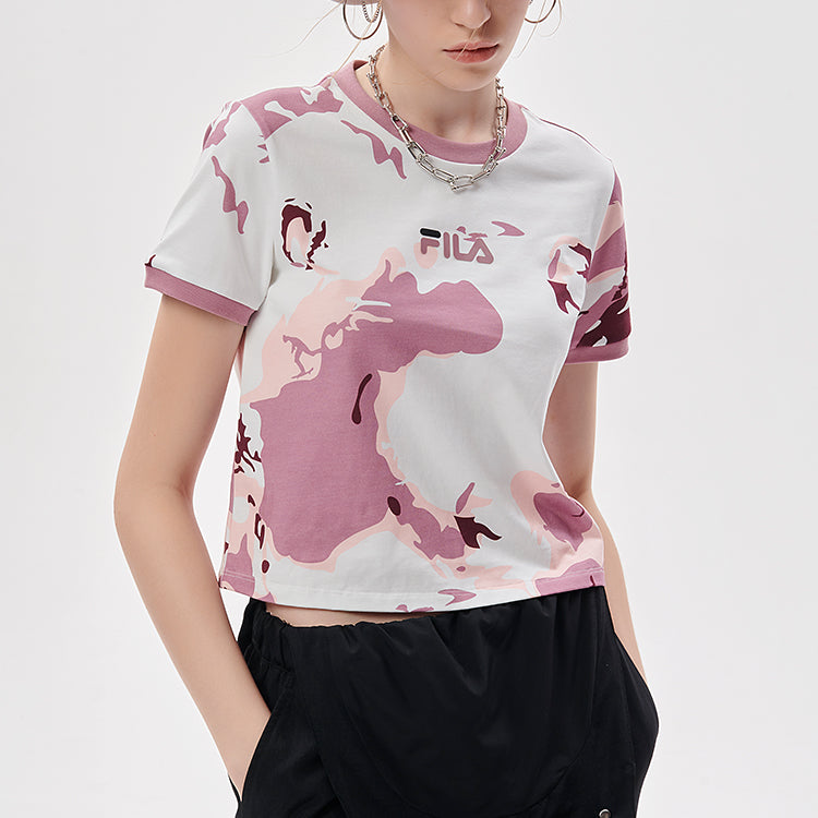 FILA FUSION Camouflage Contrasting Colors Sports Short Sleeve Pink T11W133110F-LP