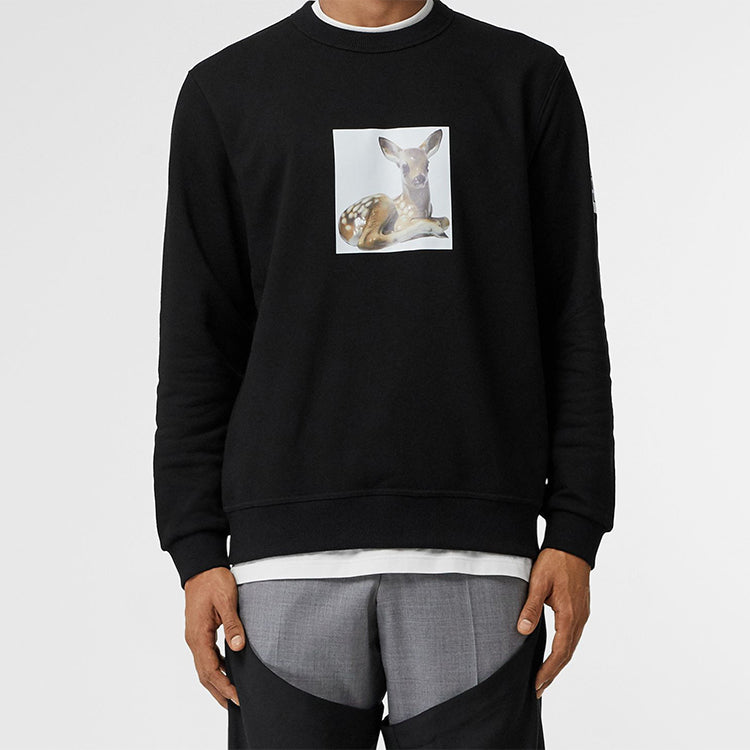 Men's Burberry Deer Printing Round Neck Black 80136001