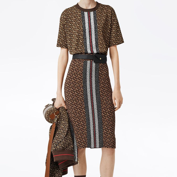 Burberry Stripe Printing Loose Cotton Short Sleeve Brown 8018433
