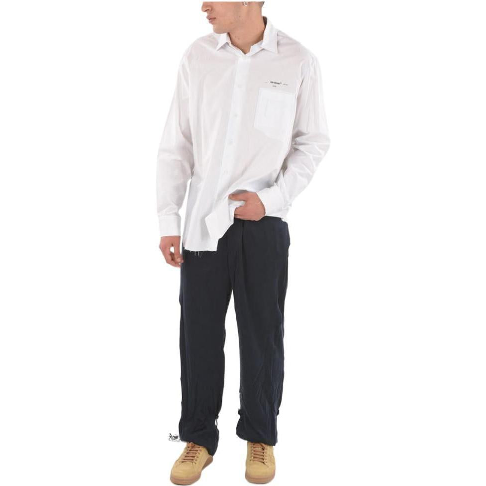 Men's Off-White Solid Color Logo Printing Long Sleeves Version White Shirt OMGA087F19F360260110