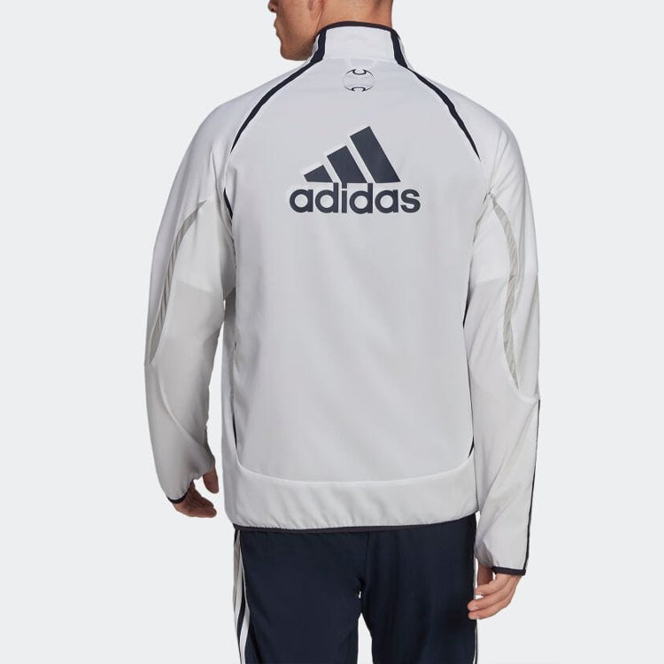 adidas Embroidered Logo Stripe Stand Collar Zipper Jacket Gray HA2537