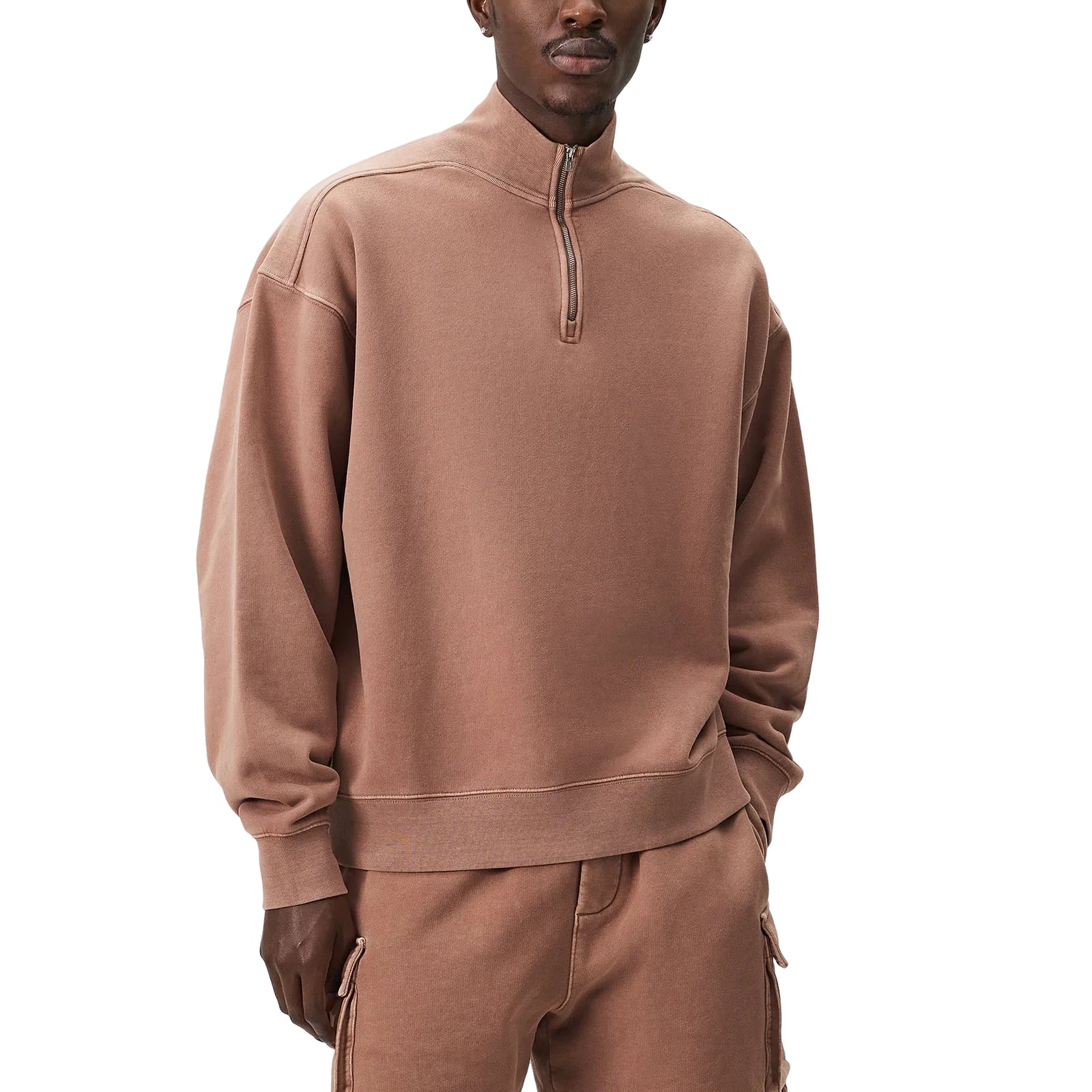 KITH 101 Sueded Fleece Nelson Quarter Zip 'Dusty Mauve' KHM034673-603