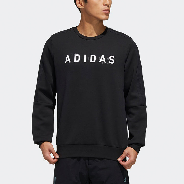 adidas logo Printing Sports Round Neck Pullover Black FM9377