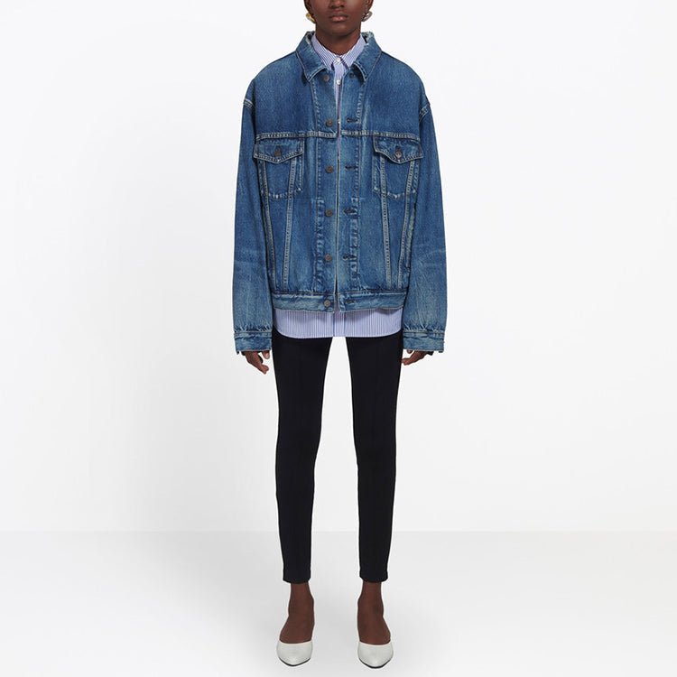 (WMNS) Balenciaga Logo Denim Jacket 'Blue' 557388TBP464773