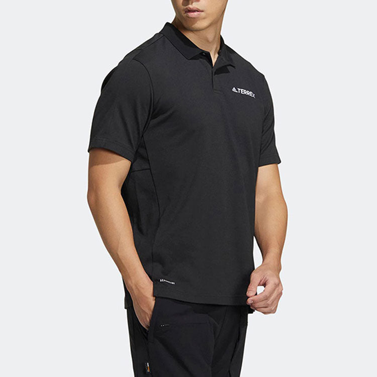 adidas Solid Color Alphabet Logo Printing Casual Short Sleeve Polo Shirt Black HM3816