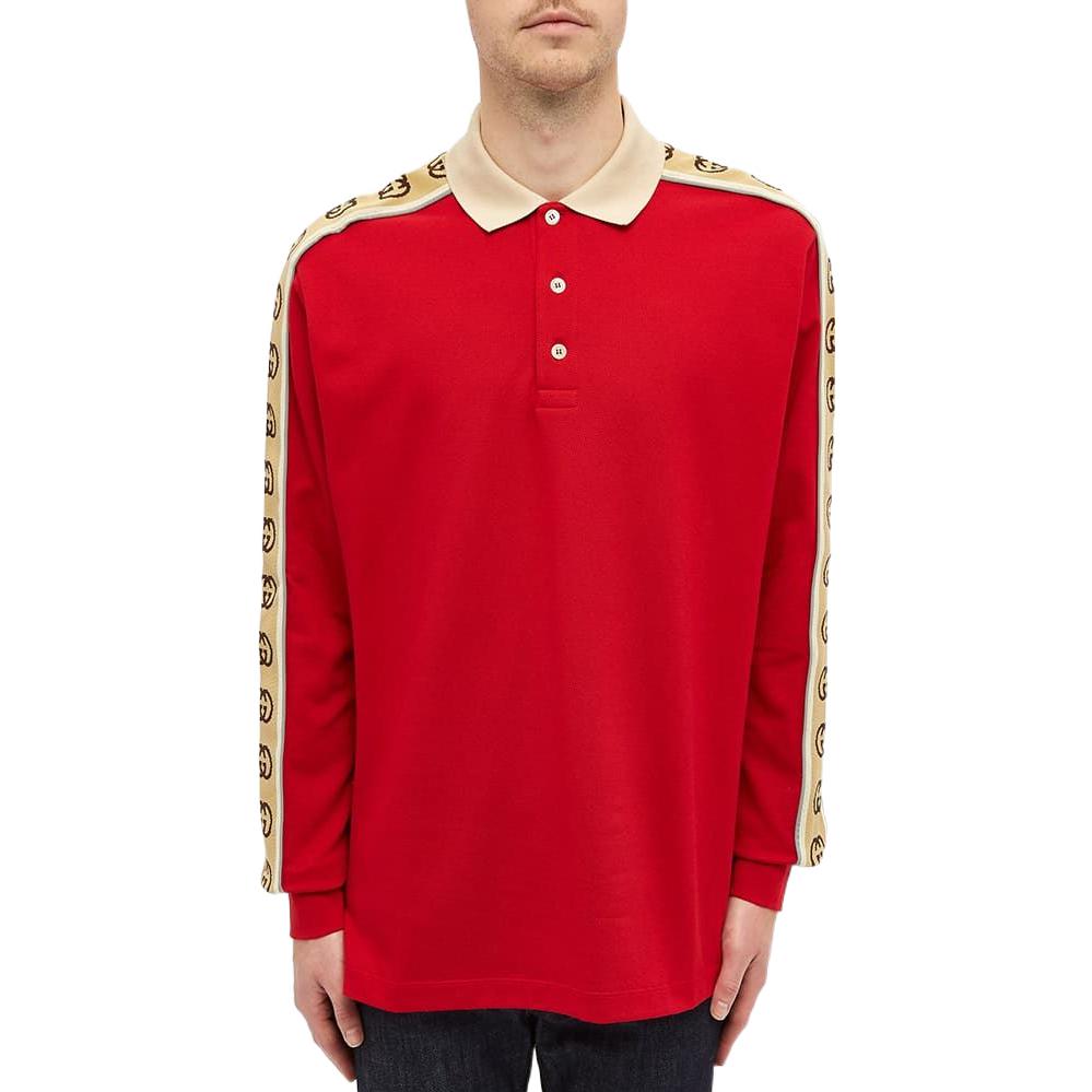 Gucci Long Sleeve Polo With Interlocking G Stripe 'Red' 598955-XJB0Q-6057