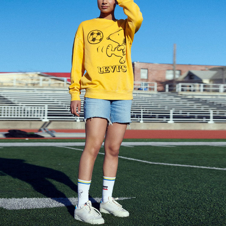 (WMNS) Levi's x Peanuts Printing Round-neck Swea Yellow 77376-0005
