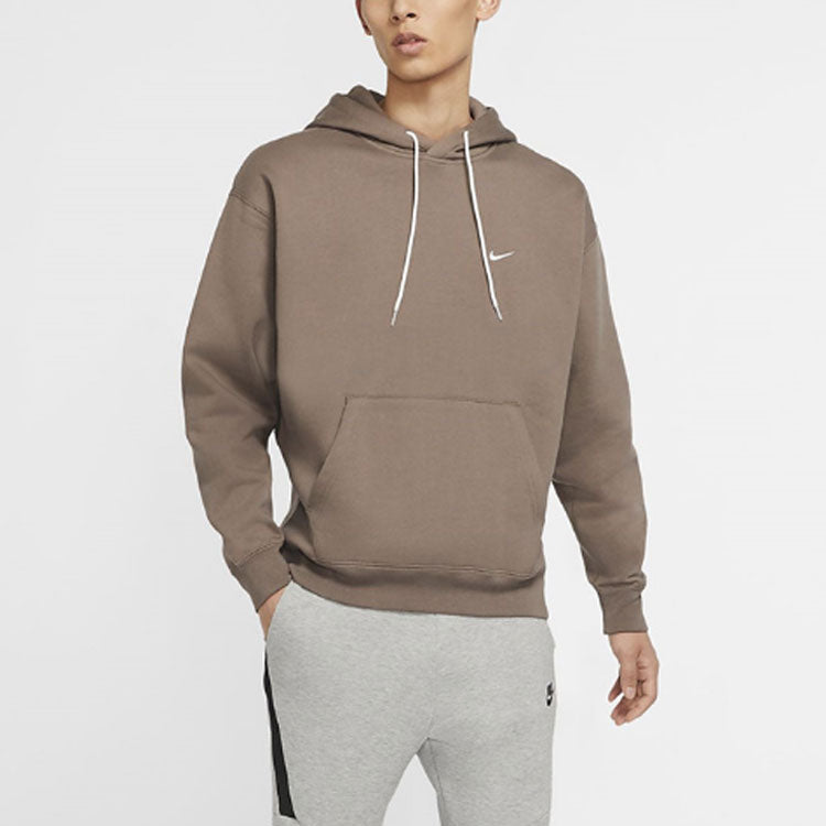 Men's Nike Logo Embroidered Solid Color Fleece Lined Casual Pullover Brown DA0316-040