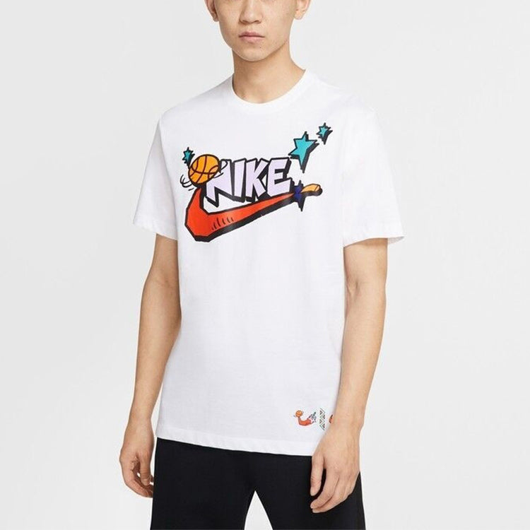 Nike Basketball Logo Alphabet Printing Round Neck Pullover Short Sleeve White DD9373-100