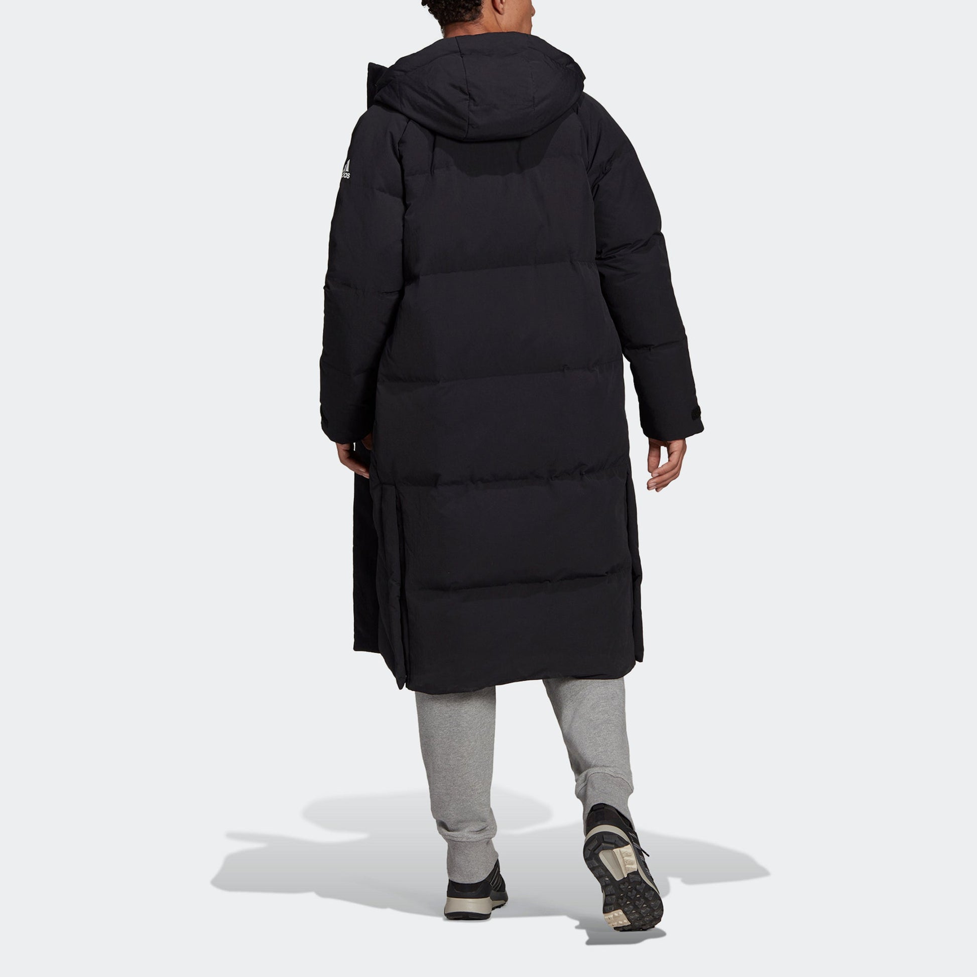 adidas Big Baffle Coat Outdoor Sports Long Loose hooded down Jacket Black GT6536