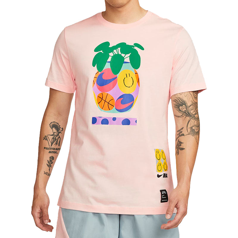 Men's Nike Smiling Face Printing Athleisure Casual Sports Round Neck Short Sleeve Pink Red T-Shirt DQ1886-610