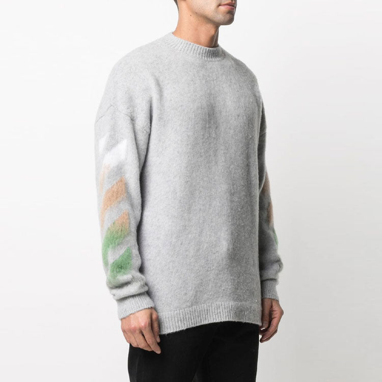 Off-White SS21 Logo Printing Stripe Knit Gray OMHA036R21KNI0017284
