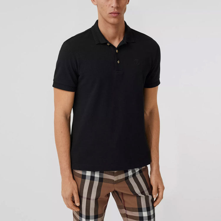Men's Burberry SS21 Button Mesh Cotton Polo Shirt Black 80374351