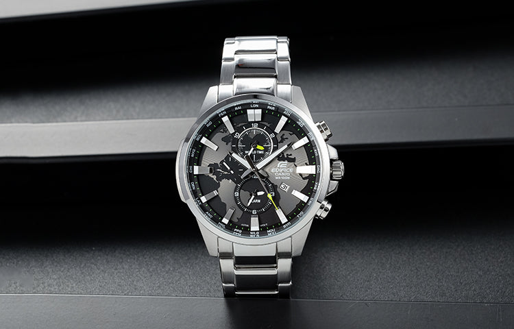 CASIO Quartz Waterproof EDIFICE Stainless Steel Strap Sapphire Crystal Solar Powered Mens Silver Analog EFR-303D-1AVUPR
