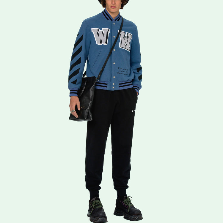 Off-White SS21 Alphabet Pattern Long Sleeves Baseball Collar Jacket Blue OMEA267R21FAB0014010
