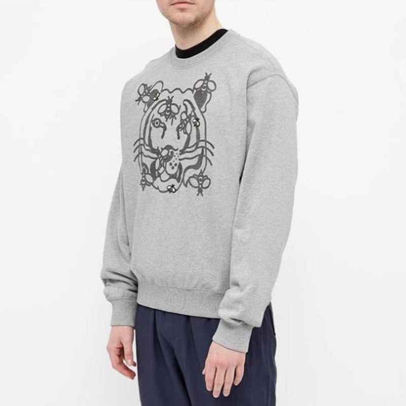Men's KENZO SS21 Alphabet Pattern Round Neck Long Sleeves Gray FB55SW0184MO-94
