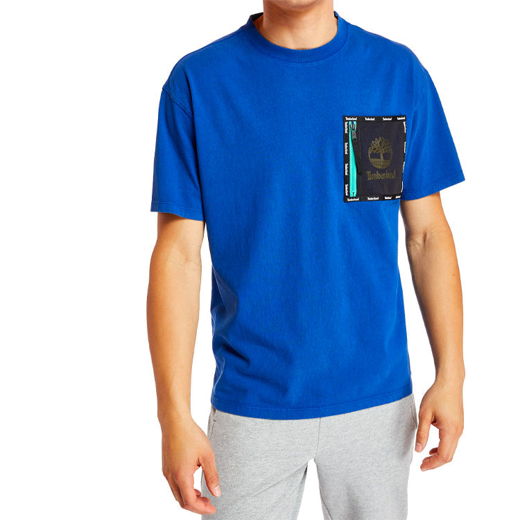 Men's Timberland SS20 Hollow Out Zipper Pocket Printing Short Sleeve Blue A22SN454