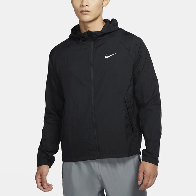Men's Nike Small Logo Solid Color Hooded Track Jacket Black CU5358-010