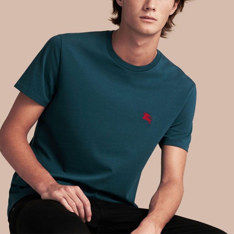 Men's Burberry Embroidered Logo Round Neck Casual Short Sleeve Blue 40146411