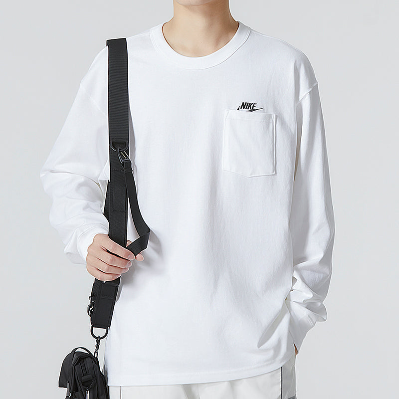 Men's Nike Solid Color Alphabet Logo Athleisure Casual Sports Round Neck Long Sleeves Autumn White T-Shirt DR7930-100
