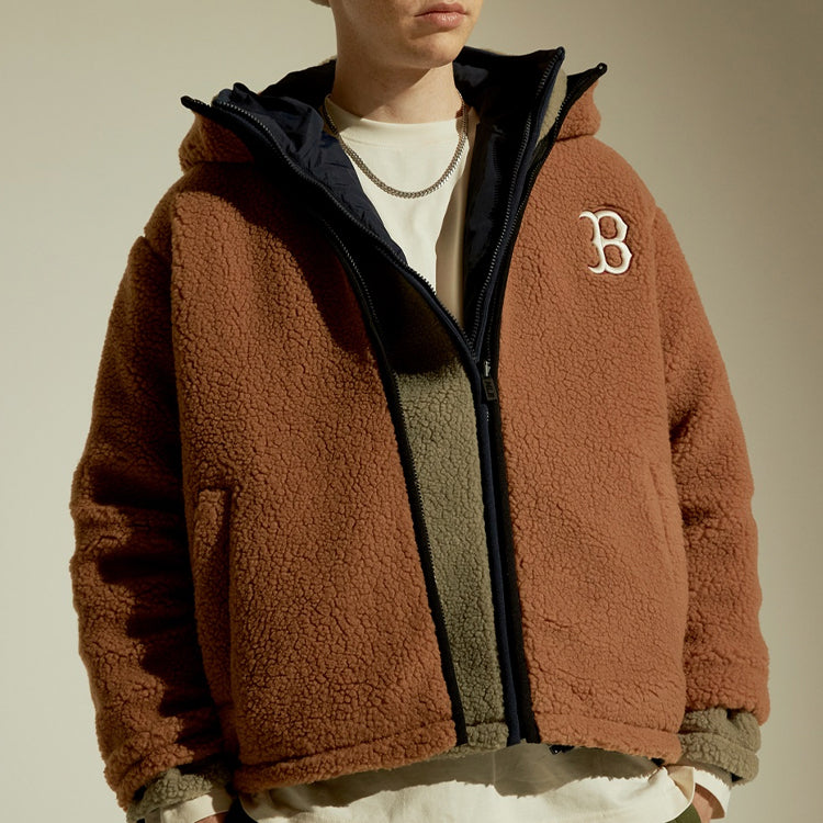 MLB Boston Red Sox lamb's wool Hooded Jacket Unisex Brown 31JPF2061-43A