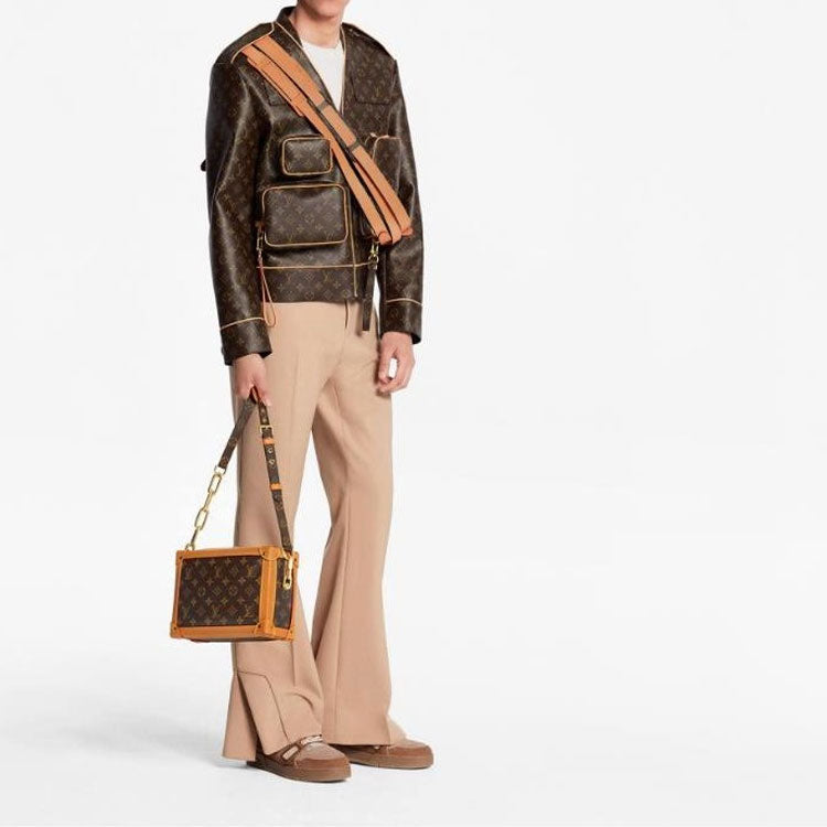 LOUIS VUITTON LV Monogram Presbyopic Show Stitching Pocket Leather Jacket For Men Brown 1A5Q6