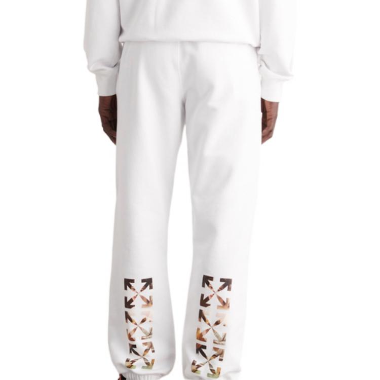 Men's Off-White FW22 Back Arrow Printing Elastic Waistband Bundle Feet Sports Pants/Trousers/Joggers White OMCH029S22FLE0010110