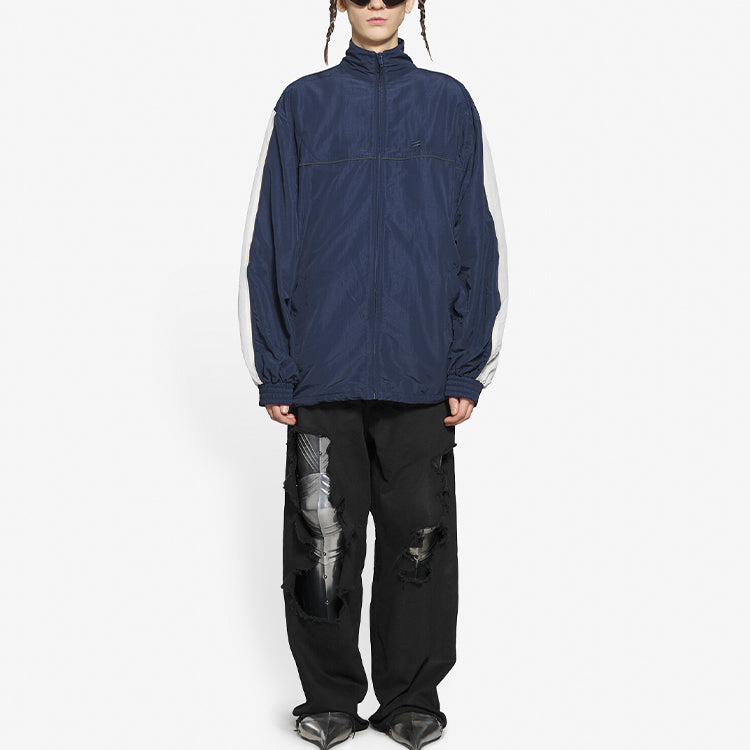 Balenciaga FW21 Logo Splicing Loose Jacket Unisex Navy Blue 663065TKO484063
