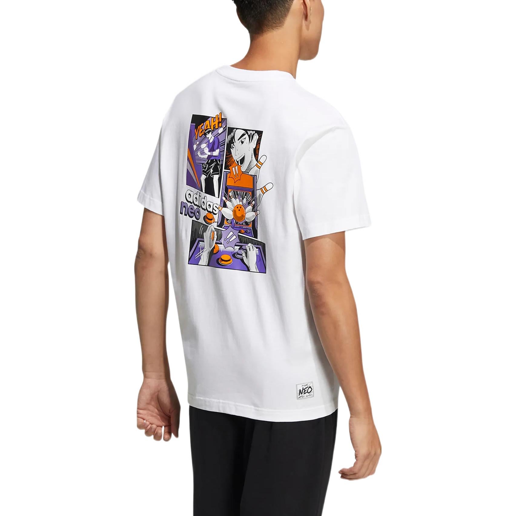Men's adidas neo Cartoon Character Printing Logo Round Neck Short Sleeve White T-Shirt HD4624