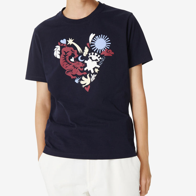 Men's KENZO Valentine's Day Series Love Embroidered Short Sleeve Blue FA5-5TS068-4W8-77
