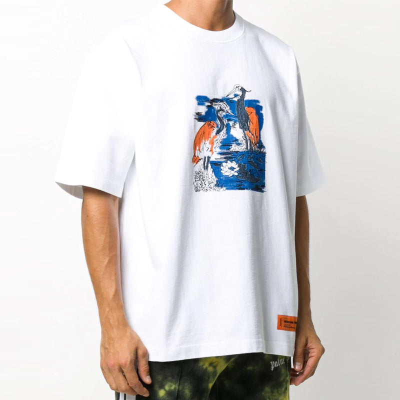 Men's HERON PRESTON Heron Embroidered Printing Short Sleeve White HMAA019F20JER0080149