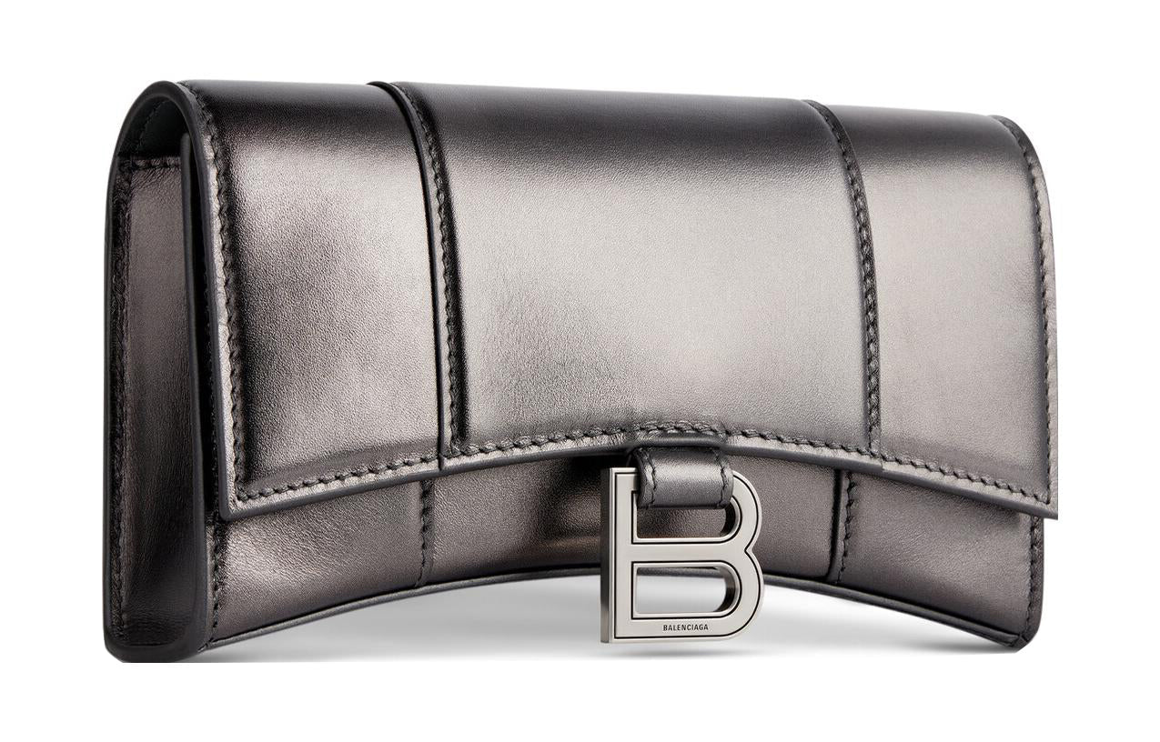 (WMNS) Balenciaga Hourglass Wallet On Chain Metallized 'Grey' 6560502AAVG1314