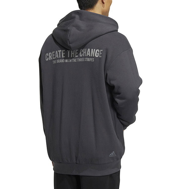 Men's adidas Alphabet Printing Pattern Drawstring Pullover Hooded Long Sleeves Jacket Gray HZ7028