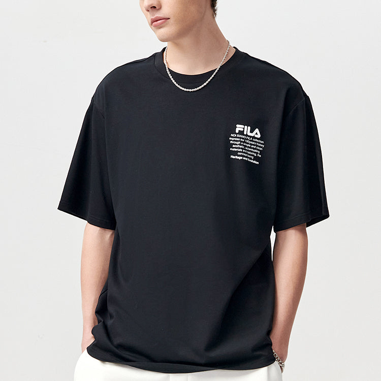 Men's FILA FUSION Alphabet Printing Sports Loose Round Neck Short Sleeve Black T11M121105F-BK