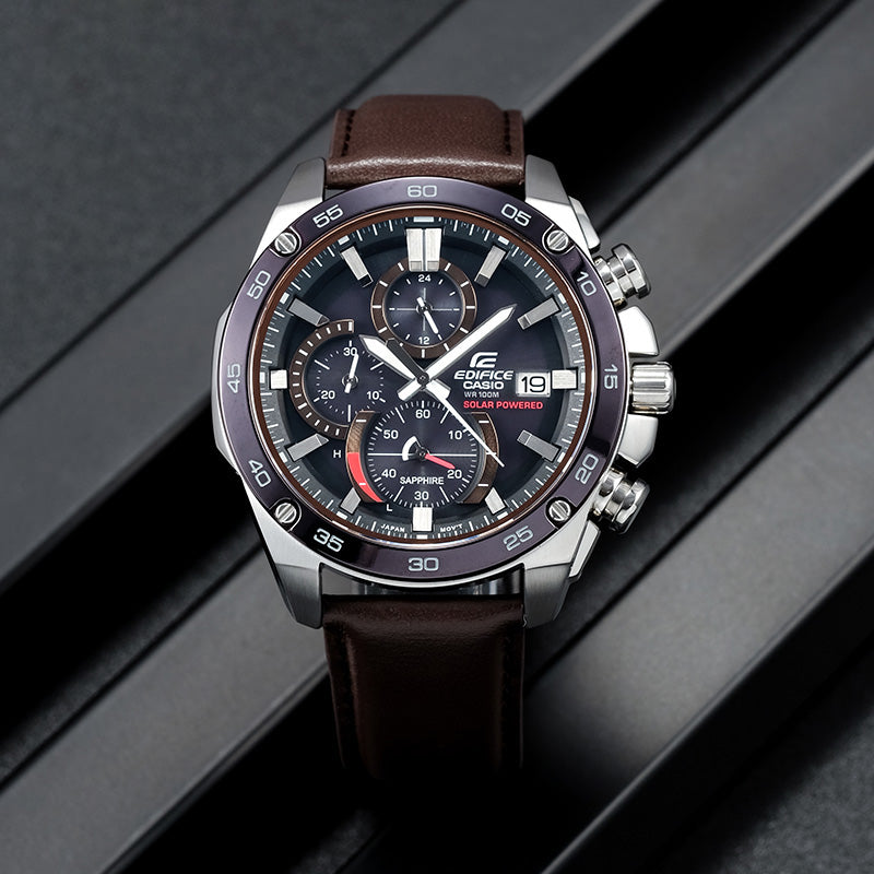 CASIO Waterproof EDIFICE Sapphire Crystal Solar Powered Mens Brown Analog EFS-S500BL-1AVUPR