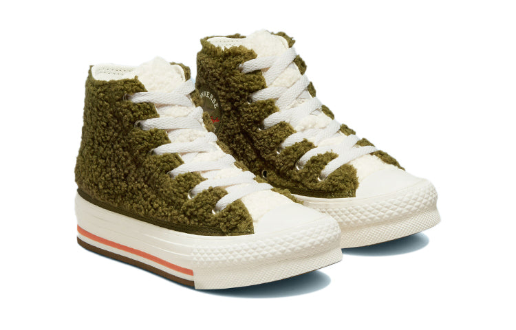 (GS) Converse Chuck Taylor All Star Sherpa EVA Platform High 'Dark Moss Bold Mandarin' 673198C