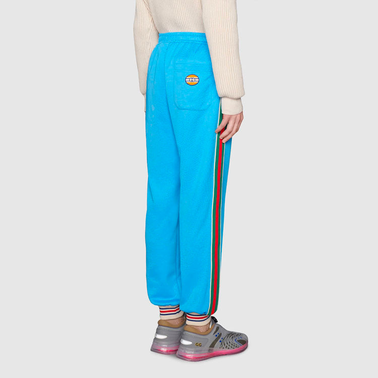 Men's Gucci SS21 Webbing Plain Weave Knit Jogging Long Pants/Trousers Light Blue 650038-XJC5N-4670