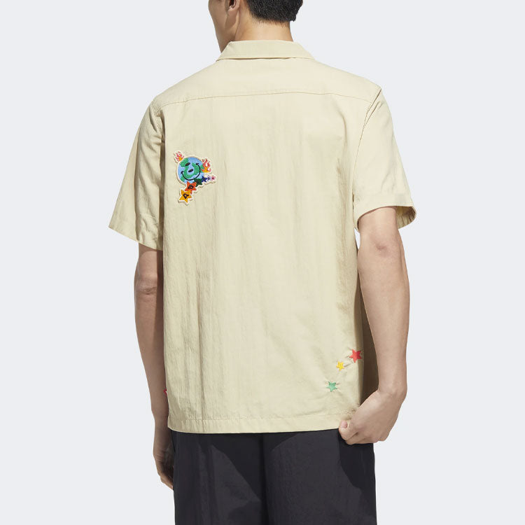 adidas originals Solid Color Cartoon Pattern Casual Short Sleeve Shirt Khaki HM8040