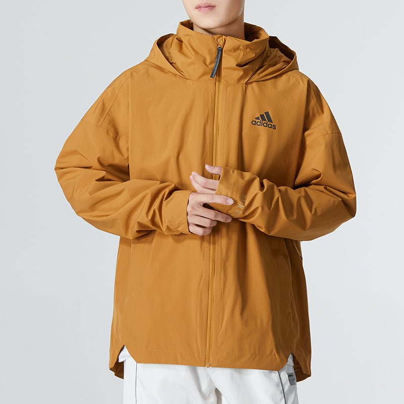Men's adidas Traveer Rr J Athleisure Casual Sports Woven Logo Stripe Hooded Jacket Yellow HG6013