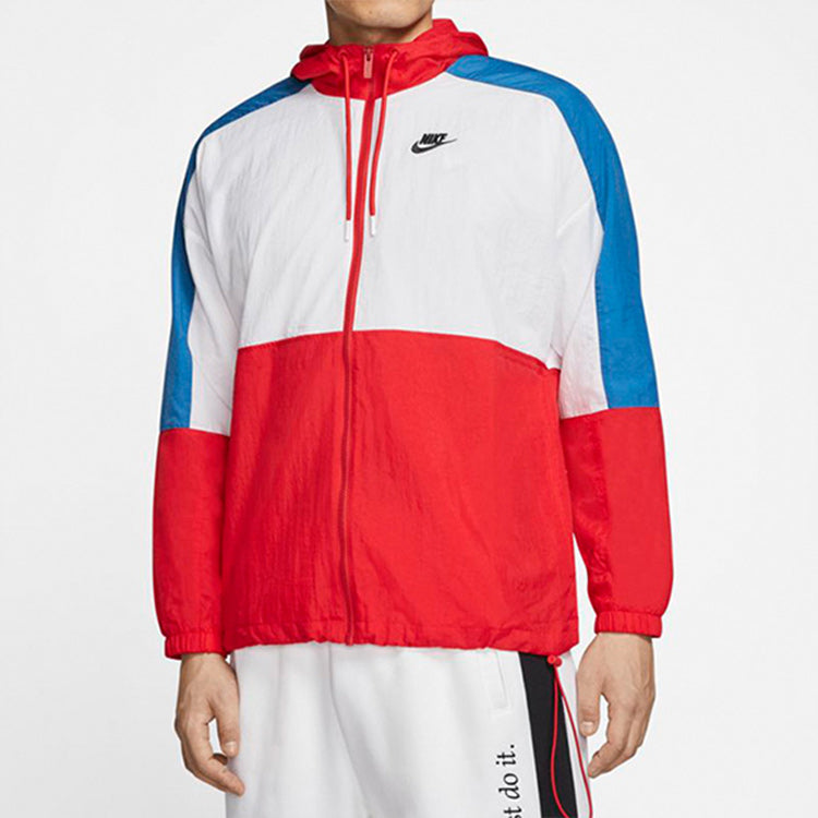 Nike Sportswear Colorblock hooded Logo Jacket 'Red White Blue' CJ4561-657