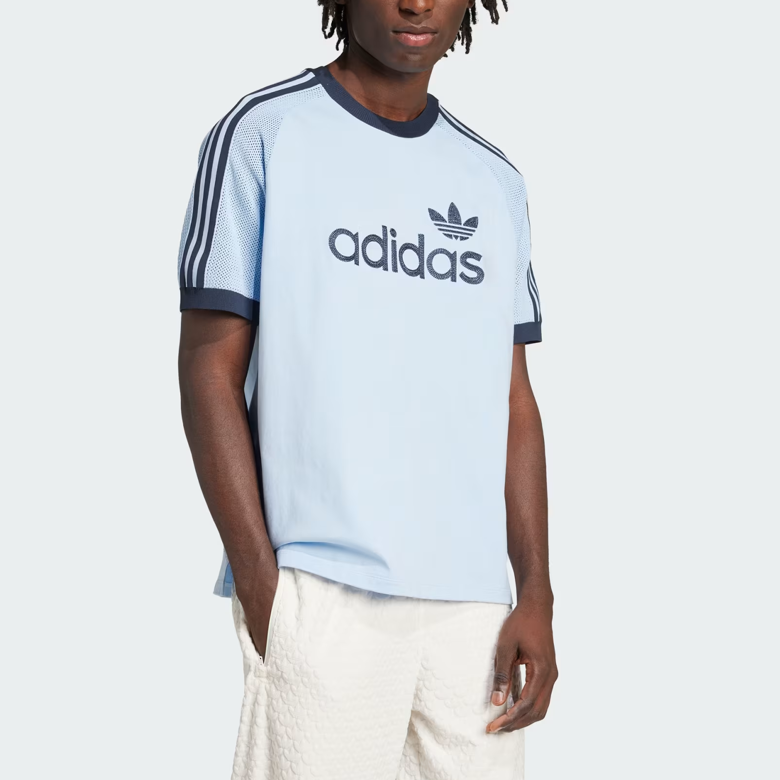 adidas Premium Knitted T-Shirt Asia Sizing 'Clear Sky' JN5557