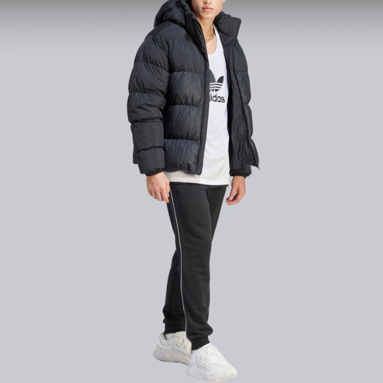 adidas originals Down Regen Monogram Hooded Puffer Jacket 'Black' HZ0681