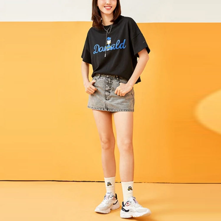 Li-Ning x Disney Crossover Donald Duck Alphabet Printing Round Neck Short Sleeve Black AHSR542-3