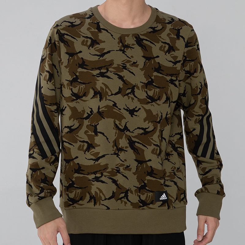 Men's adidas Camouflage Pattern Round Neck Long Sleeves Military Green H44169