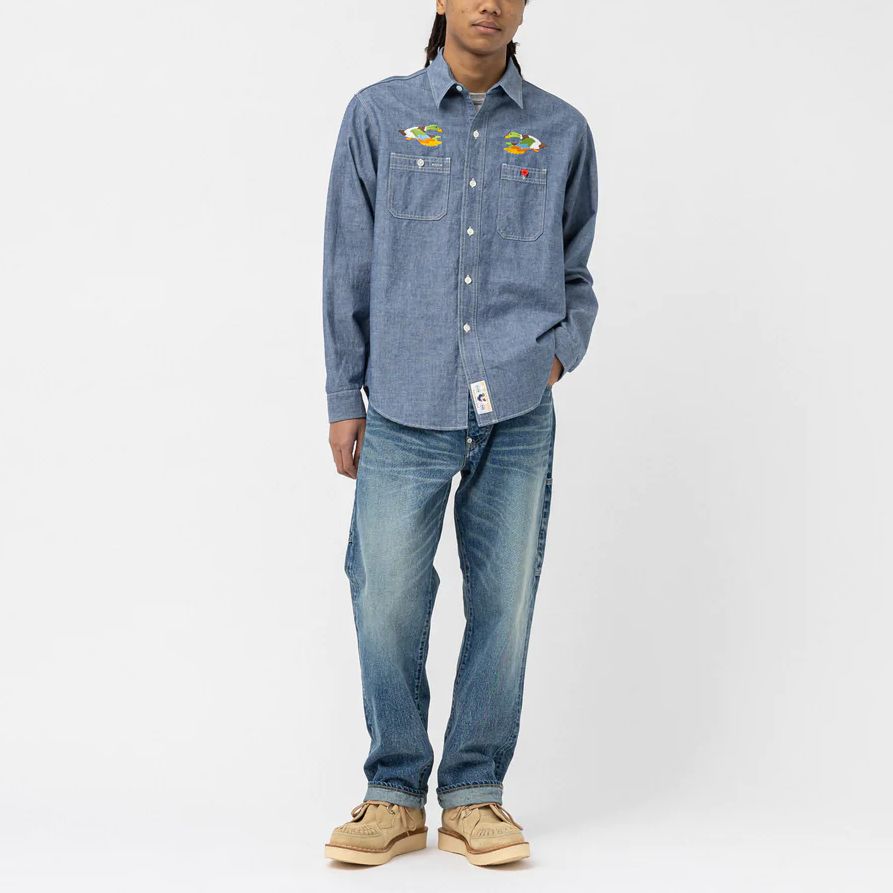 HUMAN MADE Chambray Long Sleeve Shirt 'Blue' HM25SH002