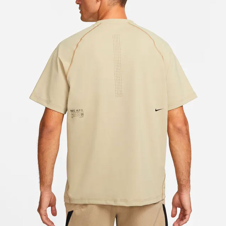 Men's Nike Solid Color Alphabet Printing Round Neck Pullover Short Sleeve Khaki T-Shirt DQ4819-250