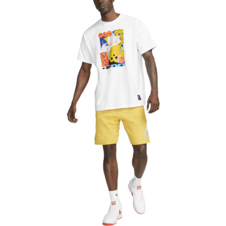 Nike Smiling Face Basketball Pattern Printing Breathable Sports Short Sleeve White DQ1013-100