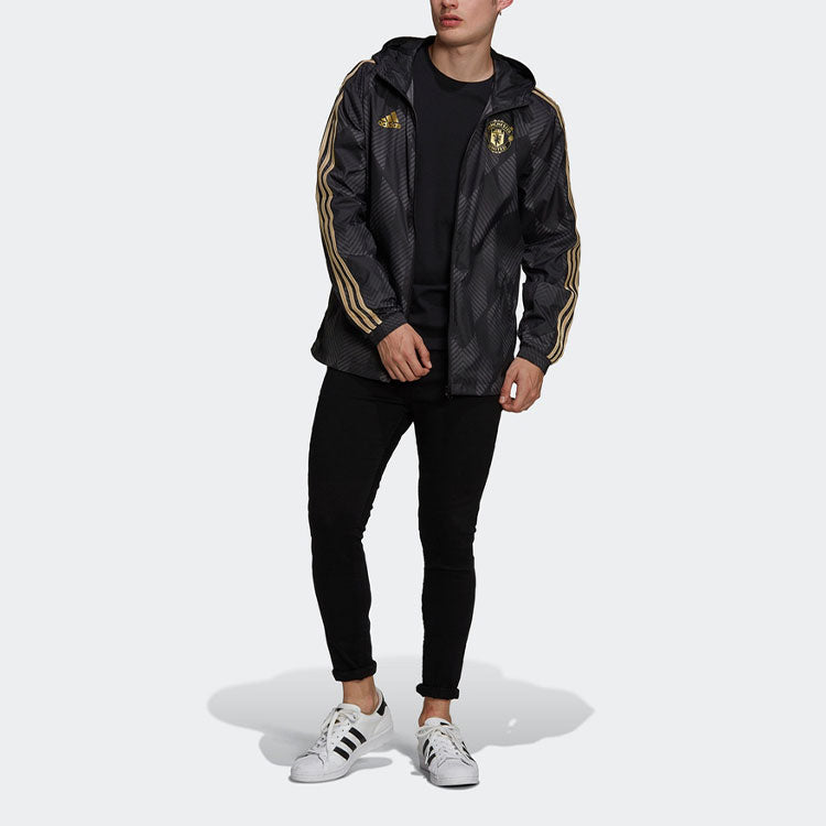 adidas Full Print Geometry Pattern Stripe Printing Logo Hooded Jacket Black GR3873