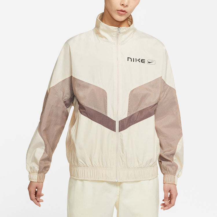 (WMNS) Nike Sportswear Sports Running Splicing Stand Collar Woven Jacket Khaki CZ8849-219
